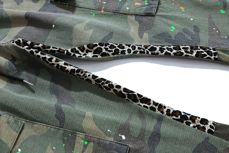 Camouflage Flared Drawstring Cargo Pants