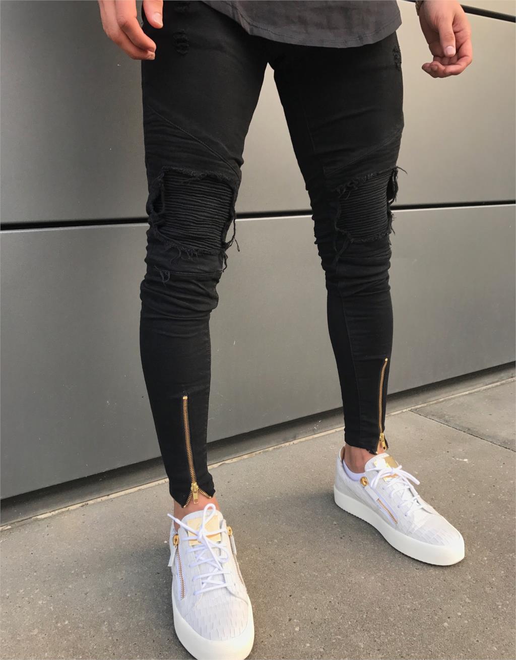 SKINNY ZIPPER DISTREESED JEANS