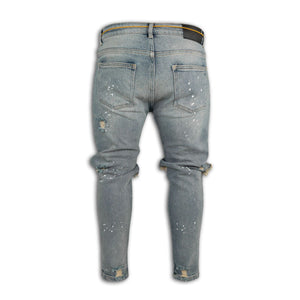 Men Jeans Stretch Destroyed Ripped Paint point Design Fashion Ankle Zipper Skinny Jeans For Men