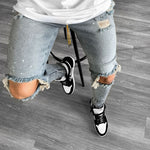 Men Jeans Stretch Destroyed Ripped Paint point Design Fashion Ankle Zipper Skinny Jeans For Men