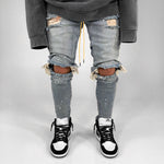 Men Jeans Stretch Destroyed Ripped Paint point Design Fashion Ankle Zipper Skinny Jeans For Men