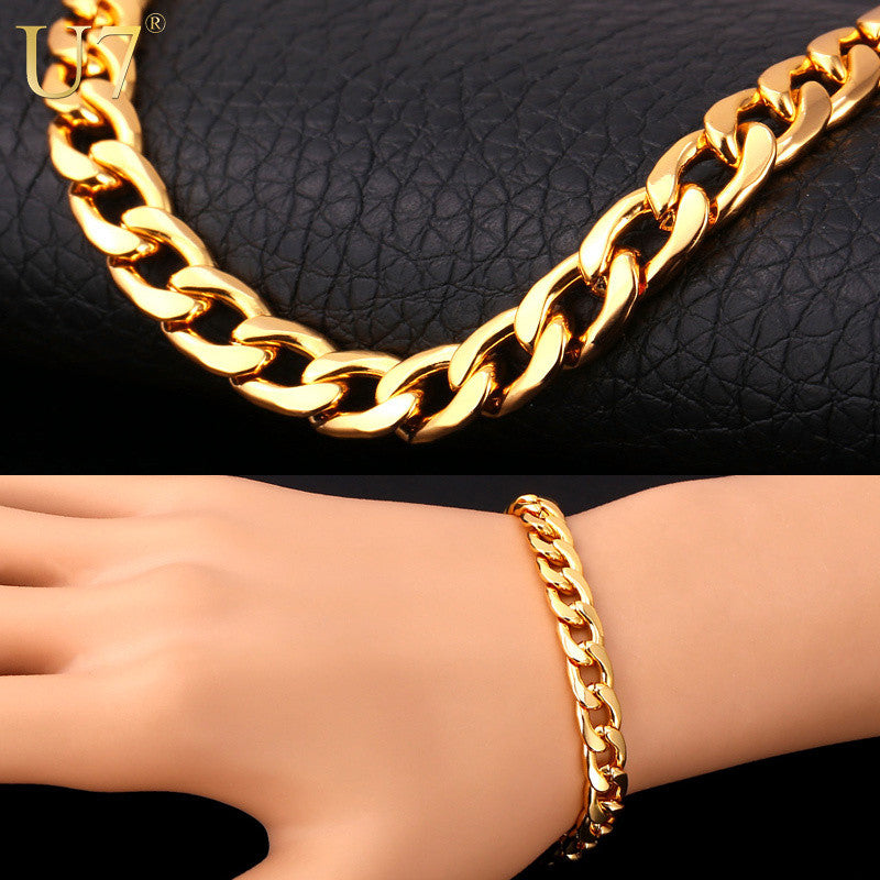Gents Gold Plated 22 CM 8 MM Thick Cuban Link Chain Bracelet - Kids2AdultsTheStore